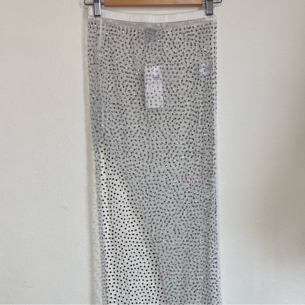 Rhinestone Detail Sheer Maxi Skirt High Slit Festival Coachella Desert - Picture 3 of 12